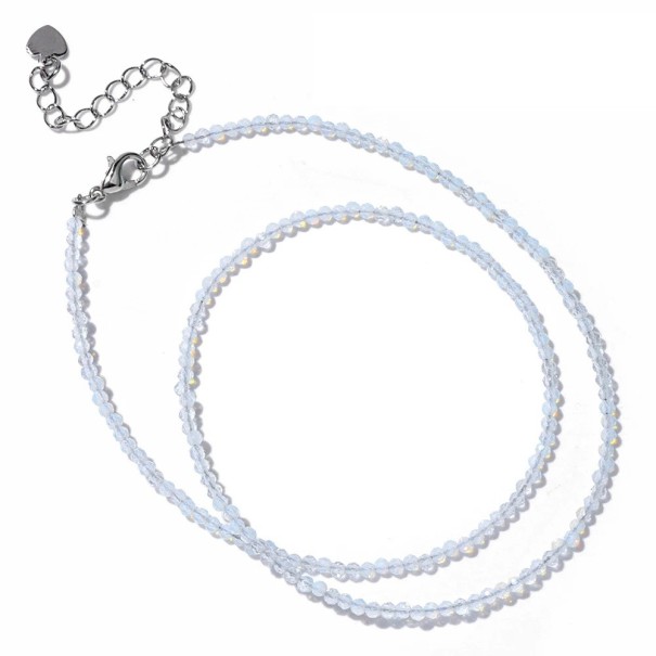 Collier en opale perles 2 mm longueur 40 cm chaîne réglable bleu et blanc en couleur argent en alliage de zinc Pour femmes et hommes 1