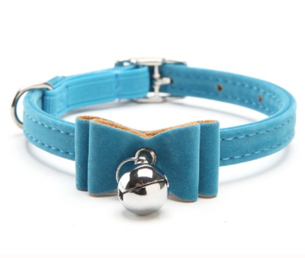 Collier en velours pour chat avec nœud et grelot bleu