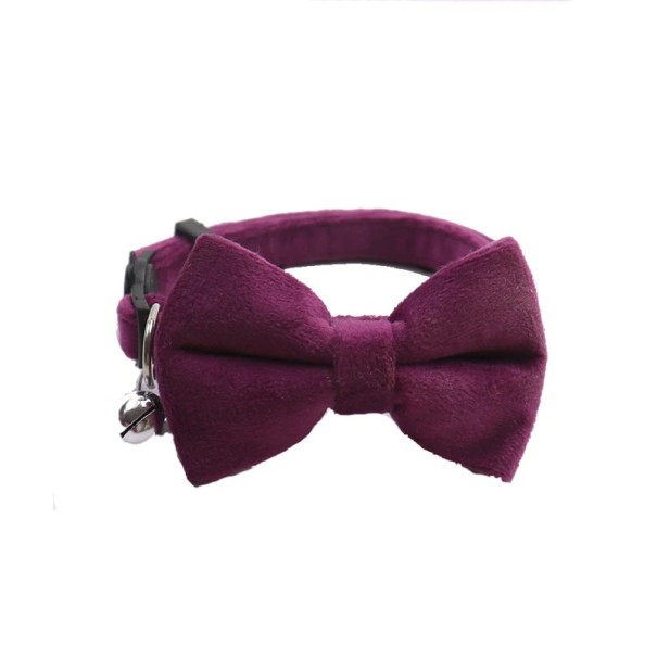 Collier en velours pour chats et petits chiens 1 x 28 cm Boucle de sécurité Nœud Cloche Réglable Collier décoratif violet
