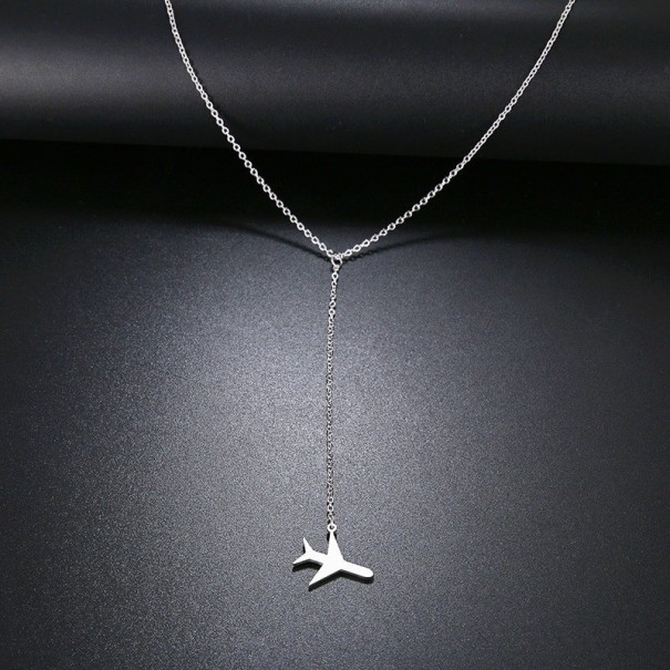 Collier femme avec avion D299 argenté
