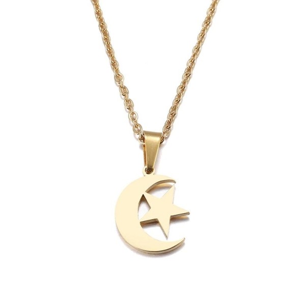 Collier femme avec étoile et lune D358 doré