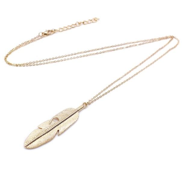 Collier femme plume doré
