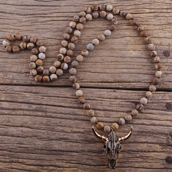 Collier femme tête de buffle marron