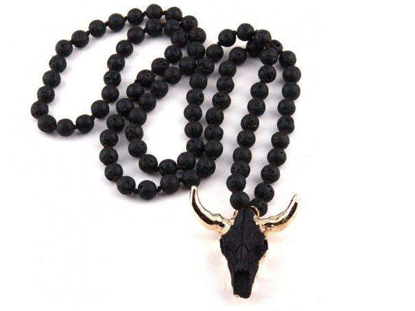 Collier femme tête de buffle noir