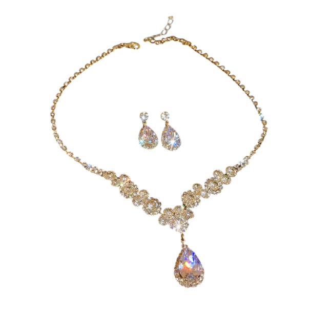 Collier grandiose avec boucles d'oreilles Ensemble de bijoux en pierres précieuses Alliage de cuivre Bijoux de mariage légers et luxueux pour la mariée doré