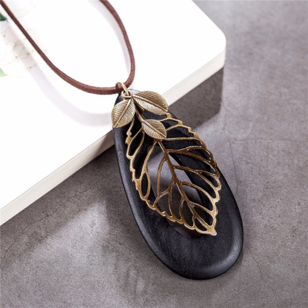 Collier long en bois pour femmes J1908 noir