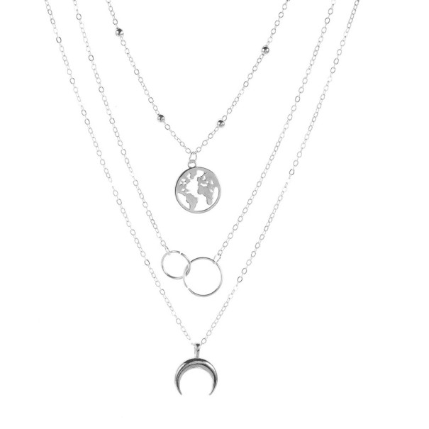 Collier pour femme avec lune et planète argenté