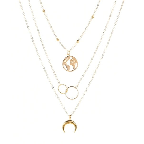 Collier pour femme avec lune et planète doré