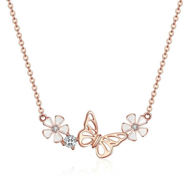 Collier pour femme avec papillon et fleurs 1