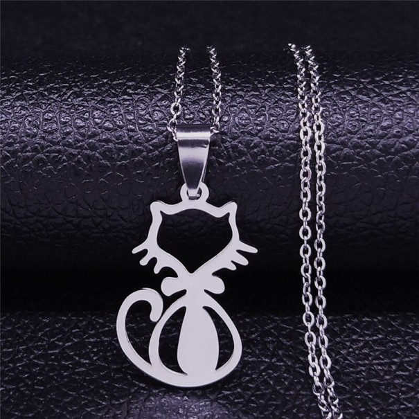 Collier pour femme avec un chat D285 argenté