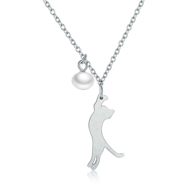 Collier pour femme avec un chat et une perle 1