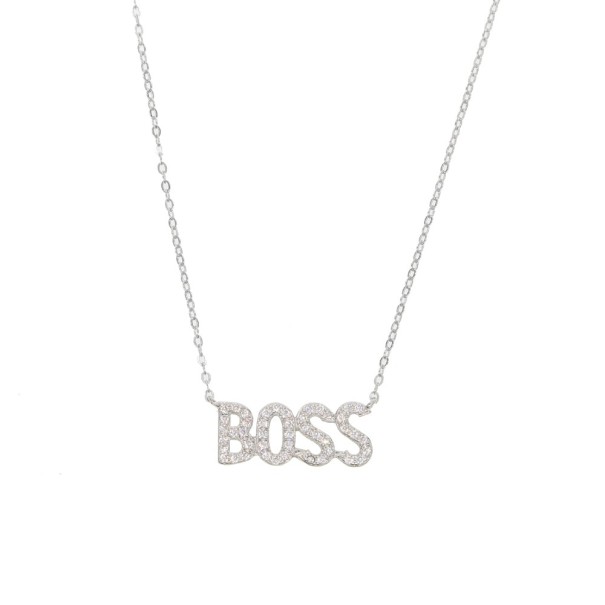 Collier pour femme boss et babe argenté 1