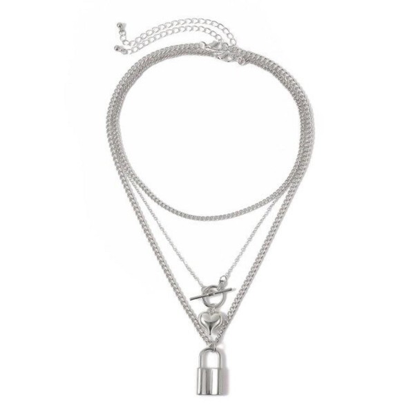 Collier pour femmes avec cœur et cadenas argenté