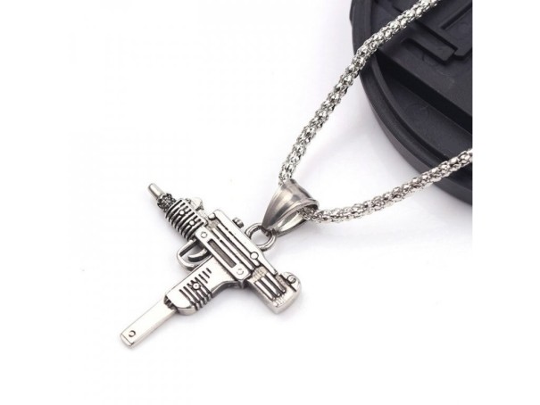 Collier pour homme avec pistolet argenté