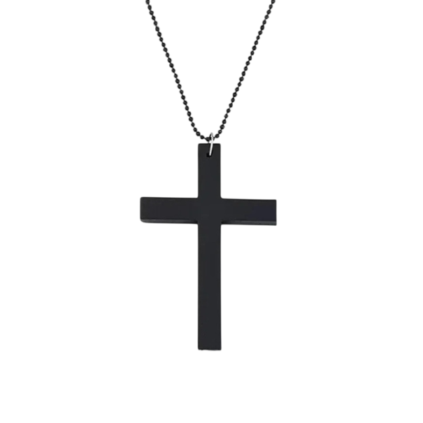 Collier unisexe croix gothique 7x10,5 cm chaîne 71 cm alliage métallique et bois pendentif pour un usage quotidien et un style noir