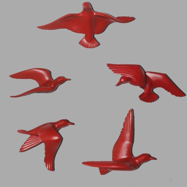 Colombe décorative murale 5 pièces rouge