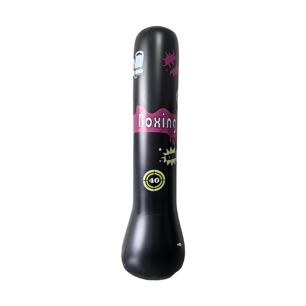 Colonne de boxe gonflable pour enfants 163x40 cm en PVC matériau renforcé Sac de frappe d'entraînement autonome avec eau et sable Sac de boxe fitness pour adolescents noir
