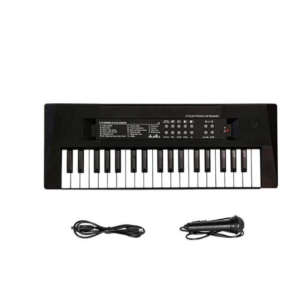 Colourful Children's Electronic Piano 41 x 15 cm with 37 Keys, Microphone, USB Cable and Playing Functions black