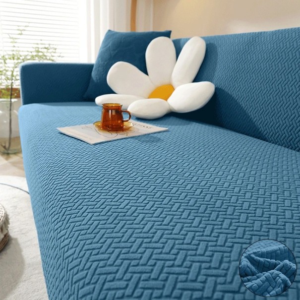 Colourful Elastic Sofa Cover 300–360 cm Jacquard Cover for Five-Seater Living Room Non-Slip Washable blue