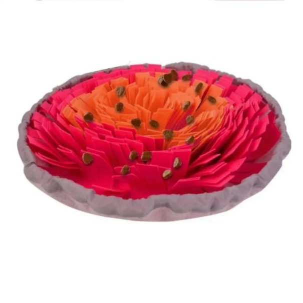 Colourful Felt Snuffle Mat for Dogs Diameter 40 cm Foldable Interactive Toy for Slow Feeding and Scent Training red