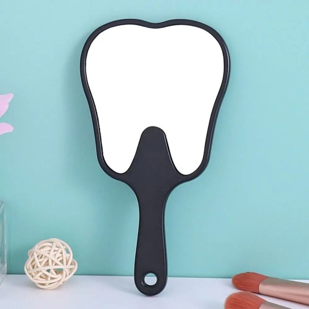 Colourful Hand Mirror in the Shape of a Tooth Small Mirror for Dental Check-ups and Make-up Portable Mirror with Handle High Resolution black