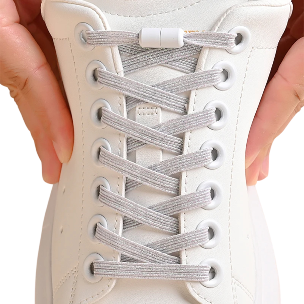 Colourful No-Tie Elastic Laces 100 cm with Screw Buckle Quick Fitting Sports Comfort for Children and Adults white