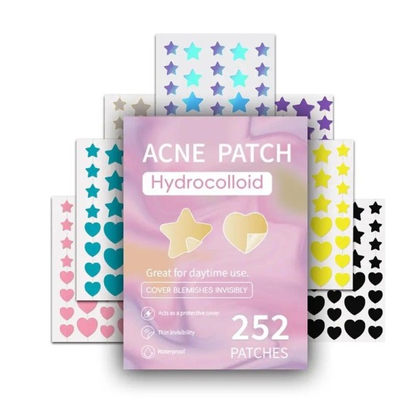 Colourful Star Acne Hydrocolloid Patches for Spots 252 pcs Skin Protection and Healing Quick Care Self-Adhesive Patches 1