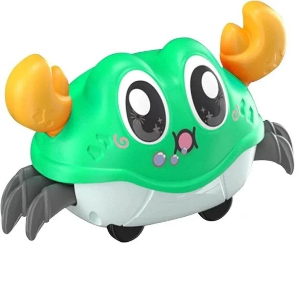 Colourful Wind-Up Crab 12.3 x 6.2 x 6.5 cm Toy for Children with Reversible Movement Battery-Free Motor Skill Development green