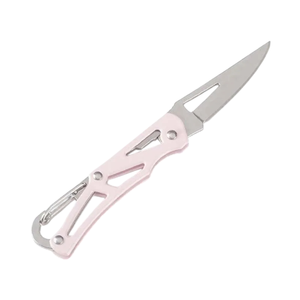 Coltello pieghevole da campeggio 14 cm con moschettone Lama in acciaio inossidabile Strumento EDC da esterno Coltello tascabile per escursioni Attrezzatura da viaggio Escursioni rosa