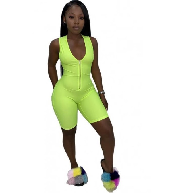 Combinaison courte ajustée pour femmes avec zip vert fluo M