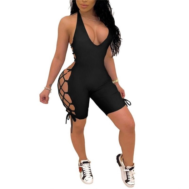 Combinaison courte femme avec le dos nu noir L