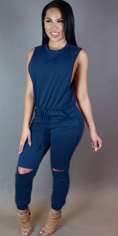 Combinaison Femme avec Genoux Déchirés bleu foncé S