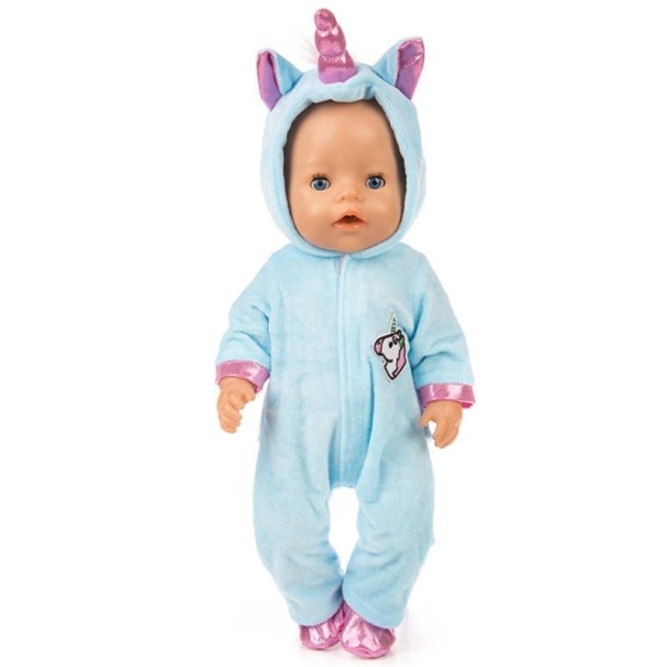 Combinaison pour poupée licorne bleu