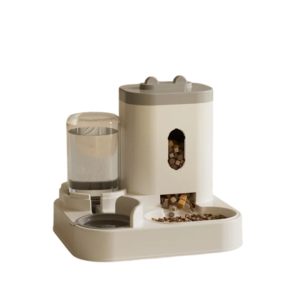 Comedero automático para gatos con dispensador de agua de 2 l Dos depósitos Cuenco de acero inoxidable Gran capacidad de alimentación y bebida Fácil mantenimiento Base estable gris