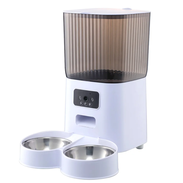 Comedero automático para gatos de 5l Dispensador de comida inteligente con cámara incorporada Dos cuencos de acero inoxidable Para dos animales Monitoreo de alimentación 1