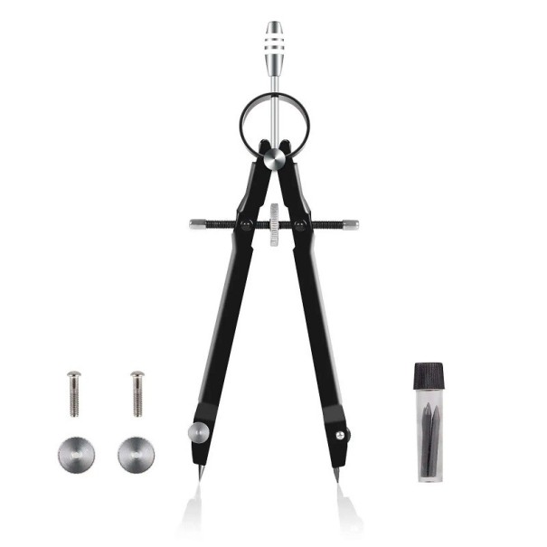 Compas professionnel avec verrou contre le glissement Compas en métal précis avec mines de rechange et verrouillage pour la précision Compas en métal pour le traçage avec un diamètre max. de 25 cm noir