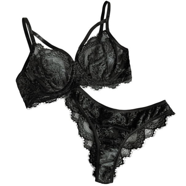 Completo intimo da donna in pizzo con dettagli delicati reggiseno slip poliestere elastan per uso quotidiano nero S