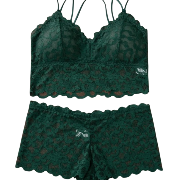 Completo intimo da donna in pizzo con reggiseno e slip in elastan e poliammide per uso quotidiano verde S