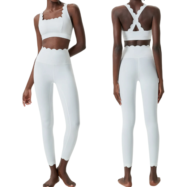 Completo sportivo da donna con leggings e reggiseno sportivo, monocolore, nylon, spandex, comodo e alla moda per il fitness bianco XS