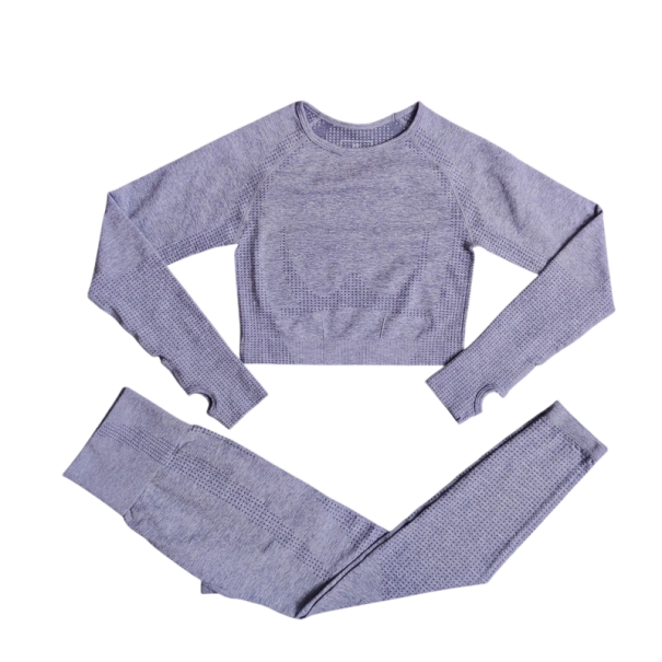 Completo sportivo da donna Leggings e maglietta a maniche lunghe Completo fitness monocolore in nylon, poliestere e spandex grigio L