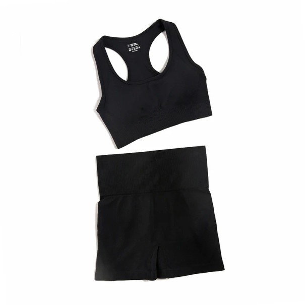 Completo sportivo da donna Pantaloni corti e reggiseno sportivo Completo estivo monocolore in nylon nero S