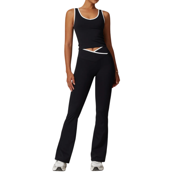 Compleu sportiv pentru femei cu pantaloni și top, într-o singură culoare, nylon, spandex, confortabil și elegant pentru fitness și timpul negru XS