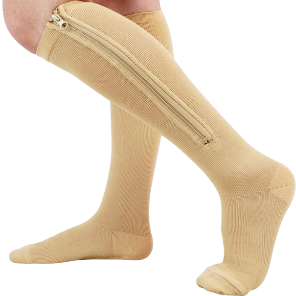 Compressiekousen met rits Compressiekousen kniekousen tegen spataderen Geschikt voor op reis beige S/M
