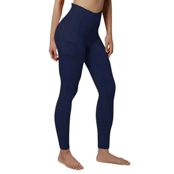 Compressielegging voor dames met hoge taille en zak Elastische sportlegging voor yoga en oefeningen Vormgevende broek voor dames donkerblauw M