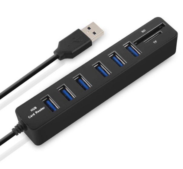 Concentrador USB de alta velocidad 2 en 1 Lector de tarjetas SD J1641 negro