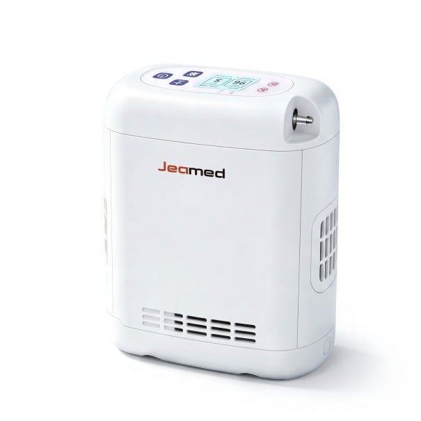 Concentrateur d'oxygène portable avec mode pulsé et actif, débit en 5 niveaux, batterie lithium, charge rapide, blanc, pour seniors 1