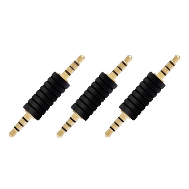 Conector jack 3,5 mm macho para macho para ligação de dispositivos áudio e cabos com entrada jack Comprimento 5,1 cm Conectores dourados Pacote com 3 1