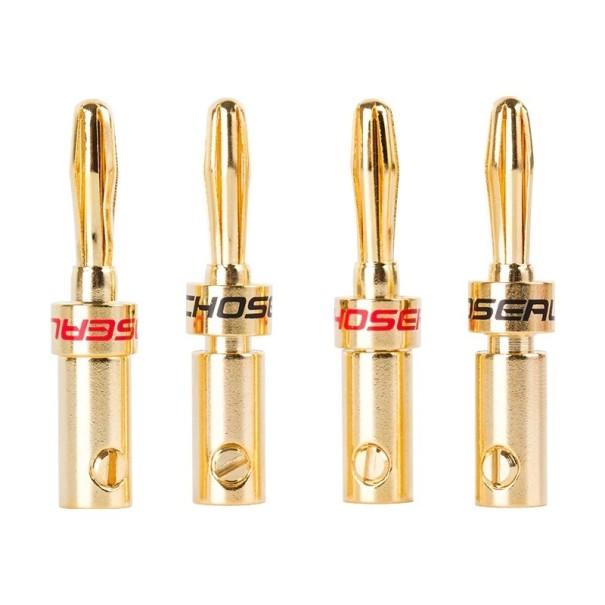 Conectores banana para cables de altavoces Paquete de 4 unidades Fijación del cable con tornillo sin soldadura Color dorado Marcado en rojo y negro 1