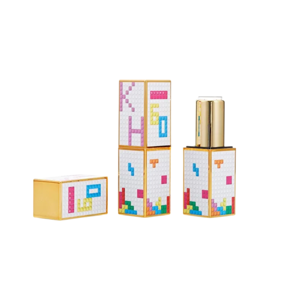 Confezione vuota per rossetto con chiusura magnetica 22×74 mm plastica bianca con motivo geometrico colorato per uso cosmetico 1