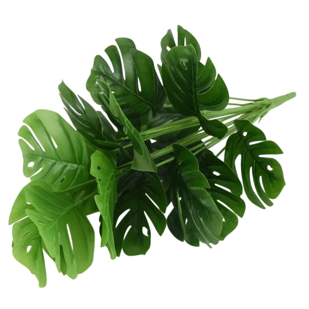 Conjunto 12 pcs de folhas artificiais de palmeira Monstera Folhas falsas verdes de plástico Decoração para vaso Decoração de casa Jardim Sala de estar 1